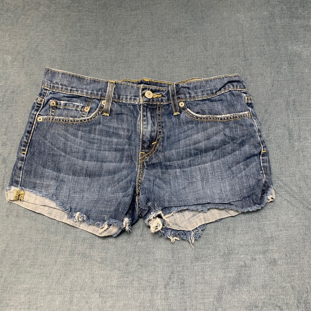 Y2K Levi's 513 Jeans Boyfriend Shorts Womens 5 Blue Denim Frayed Hem